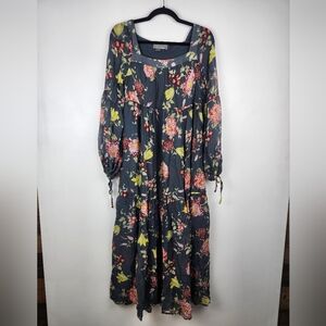 Anthropologie Evelin Maxi Dress Green Floral Boho Size Small